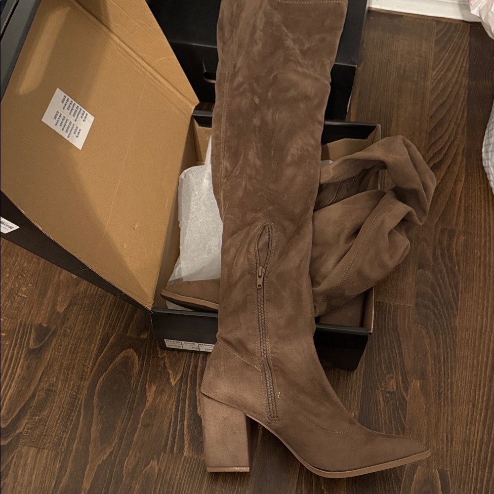 Fashion Nova Taupe Over the Knee Boots